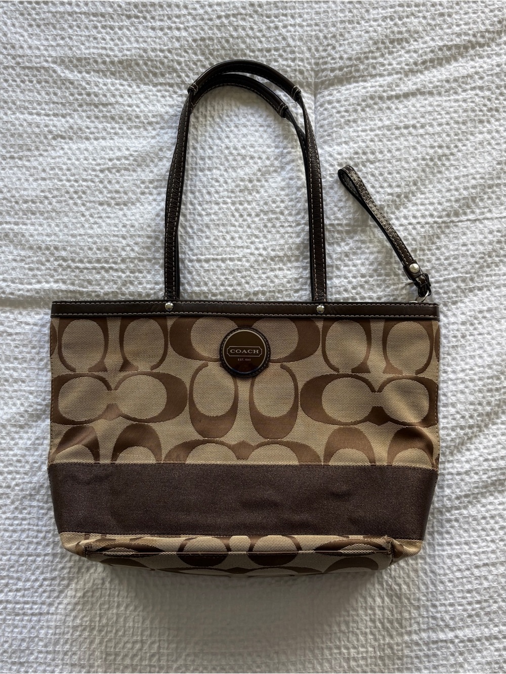 Coach Tan and Brown Signature Canvas Tote